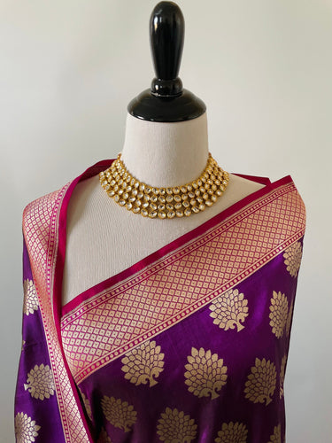 Banarasi Katan Pure Silk Saree | Purple | Skirt Border | Handwoven | Ships from California